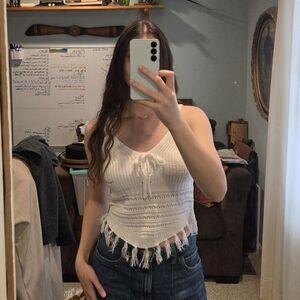 No Boundaries White Fringe Crop Top